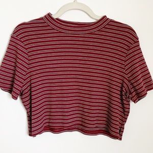 Wild Fable Striped Short Sleeve Mock Neck Crop Top